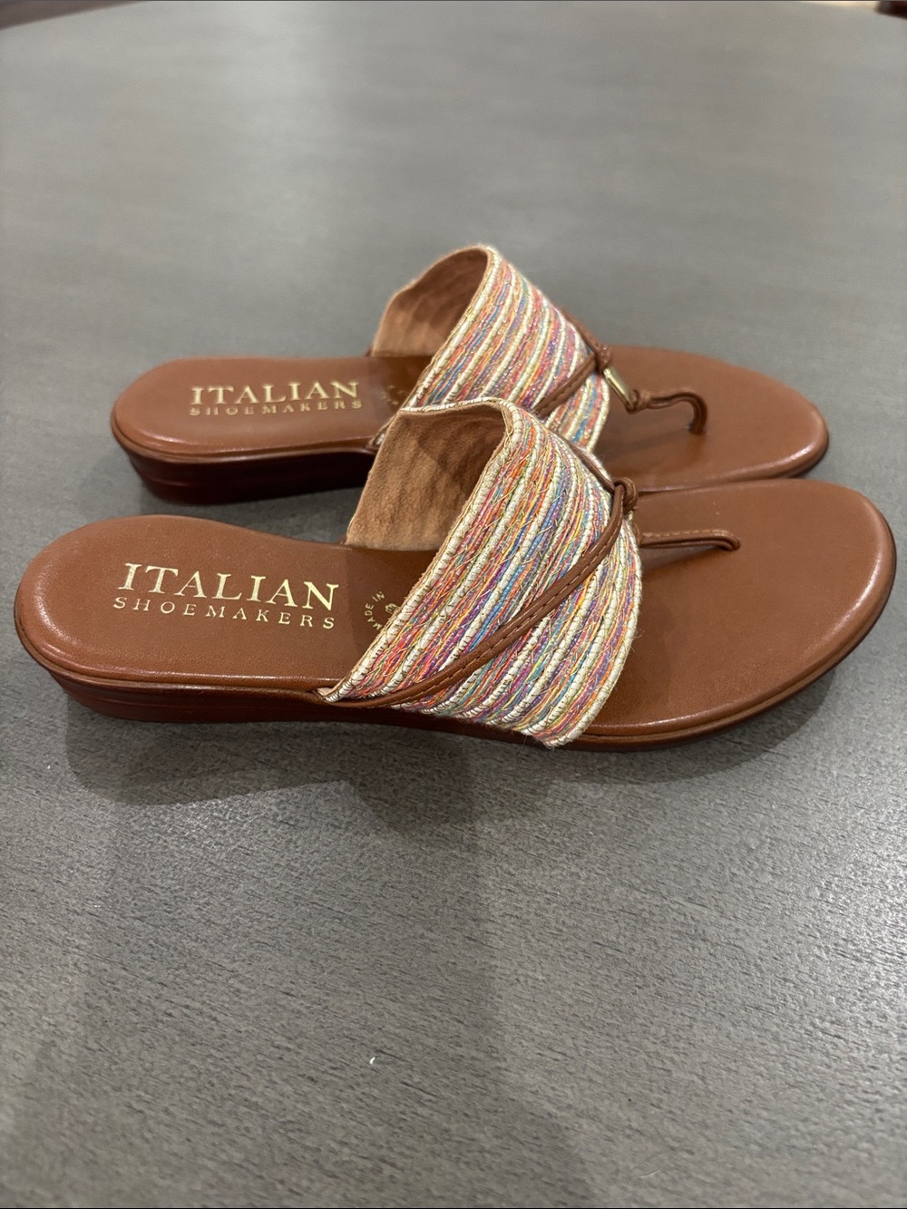 Italian Shoemakers Brown Multicolor Woven Strap Slide Sandals